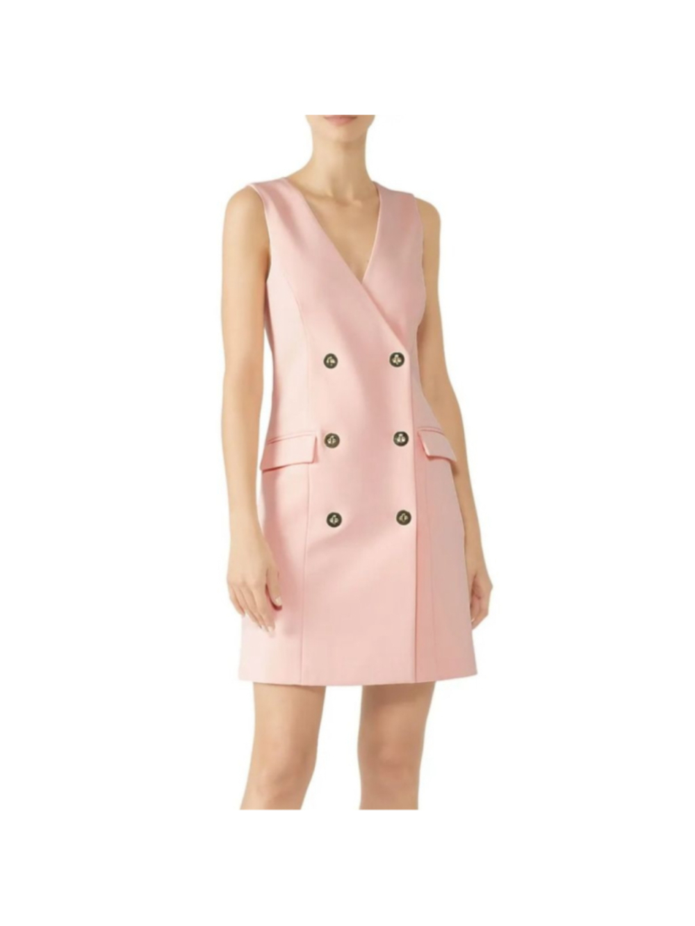 BADGLEY MISCHKA Pink Gold Double Breasted Mini Dress Sz 0 Preppy Old Money Twee